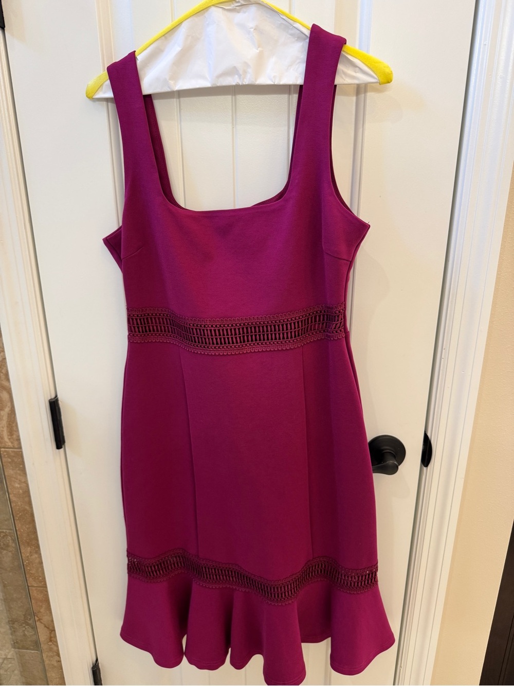 Lulu's Fuchsia Sleeveless Fit & Flare Midi Dress with Crochet Trim